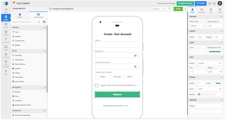 mobile app page design